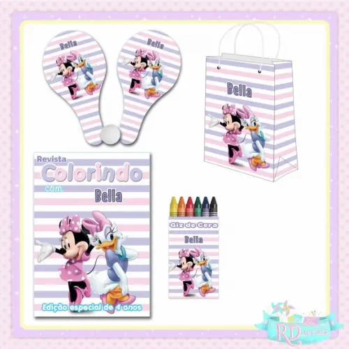 Kit Colorir com Sacolinha e Raquete Minnie e Margarida