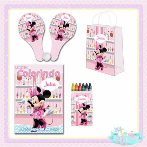 Kit Colorir com Sacolinha e Raquete Minnie Confeitaria