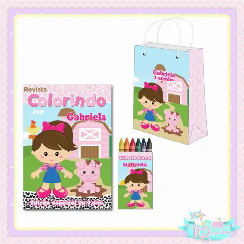 Kit Colorir com Sacolinha Fazendinha Rosa