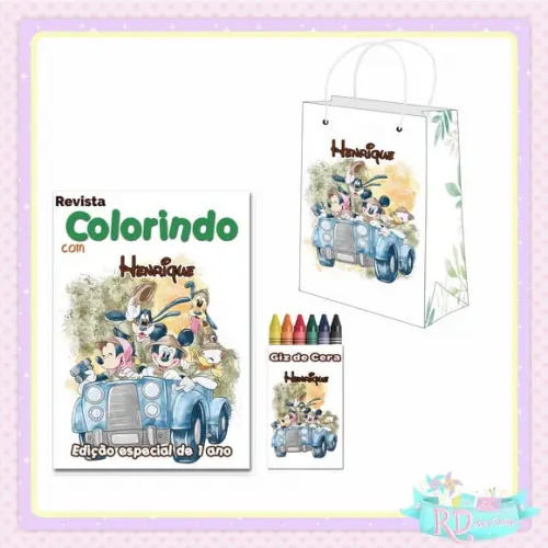Kit Colorir com Sacolinha Mickey Safari