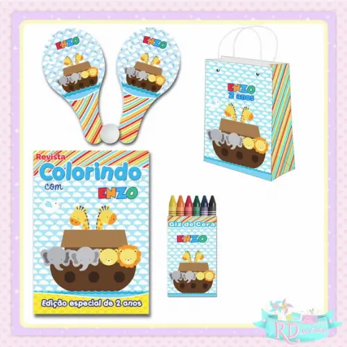 Kit Colorir com Sacolinha Raquete Arca de Noé