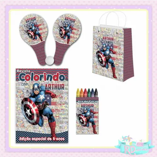 Kit Colorir com Sacolinha Raquete Capitão América