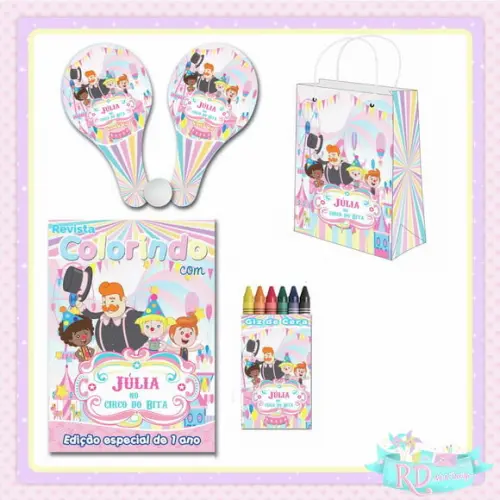 Kit Colorir com Sacolinha Raquete Circo do Bita Rosa