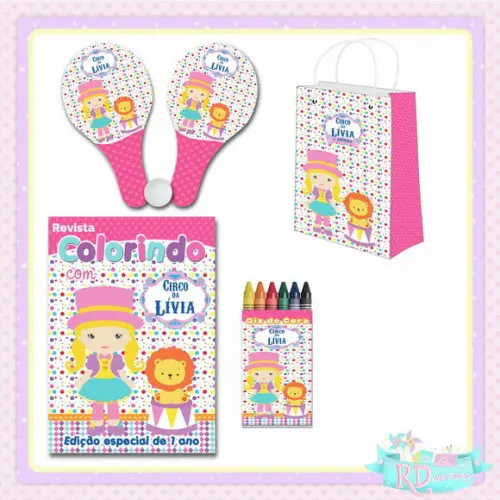 Kit Colorir com Sacolinha Raquete Circo Rosa