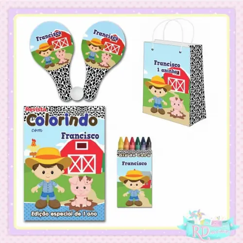 Kit Colorir com Sacolinha Raquete Fazendinha