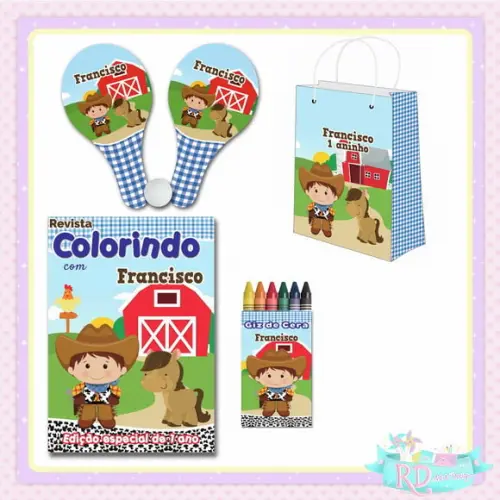 Kit Colorir com Sacolinha Raquete Fazendinha