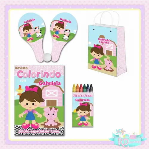 Kit Colorir com Sacolinha Raquete Fazendinha Rosa