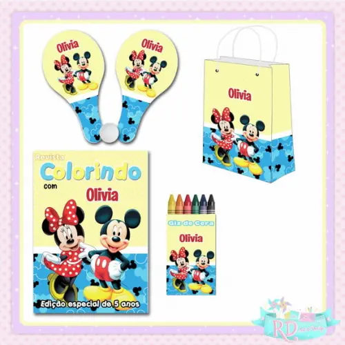 Kit Colorir com Sacolinha Raquete Mickey e Minnie