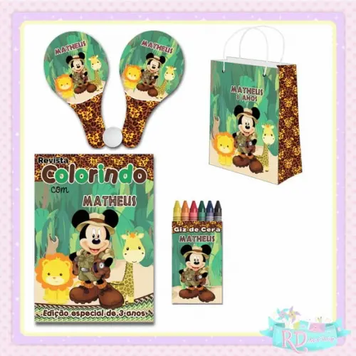 Kit Colorir com Sacolinha Raquete Mickey Safari