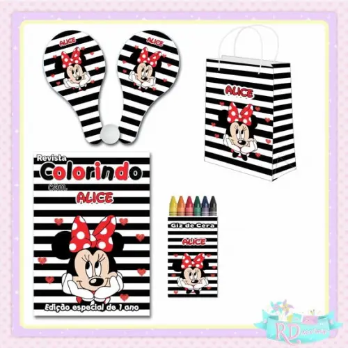 Kit Colorir com Sacolinha Raquete Minnie Vermelha