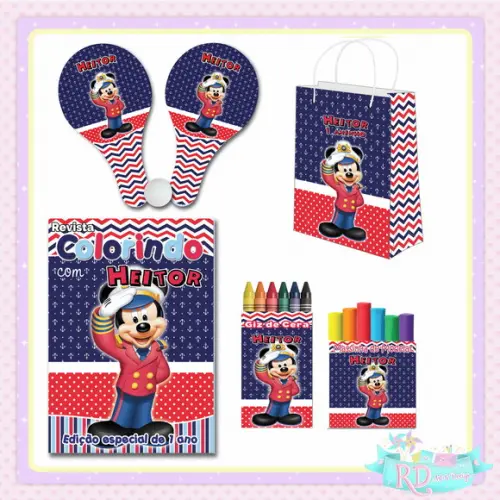 Kit Colorir com Sacolinha Raquete Mickey Marinheiro