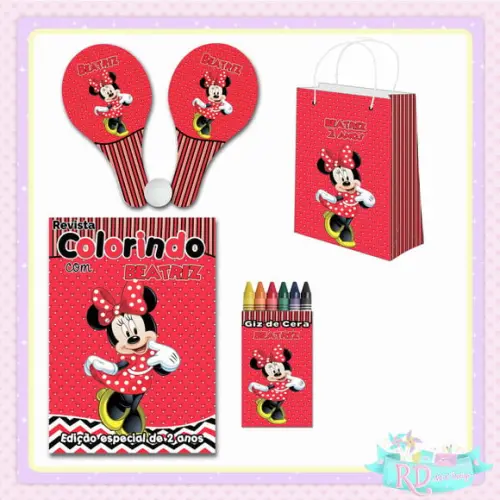 Kit Colorir com Sacolinha Raquete Minnie Vermelha