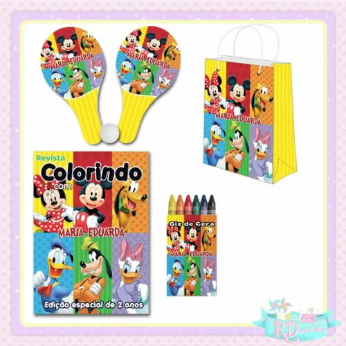 Kit Colorir com Sacolinha Raquete Turma do Mickey