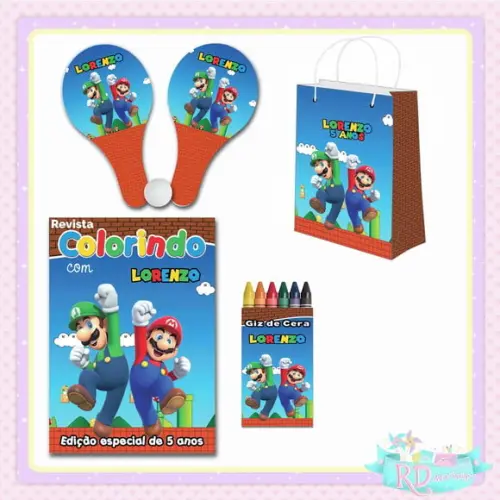 Kit Colorir com Sacolinha Raquete Super Mario