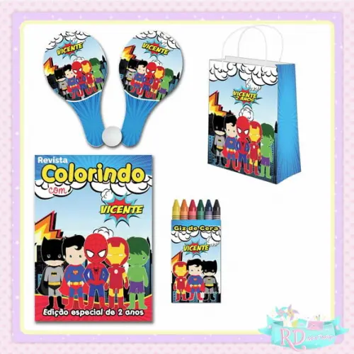Kit Colorir com Sacolinha Raquete Super Herois Cute