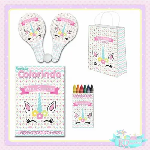 Kit Colorir com Sacolinha Raquete Unicórnio