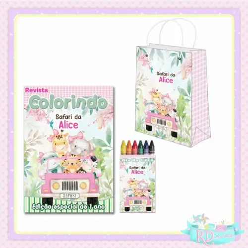 Kit Colorir com Sacolinha Safari Rosa