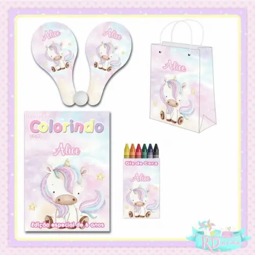 Kit Colorir com Sacolinha Raquete Unicórnio