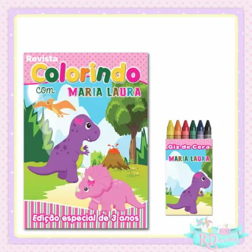 Kit Colorir Dinossauro Rosa Cute