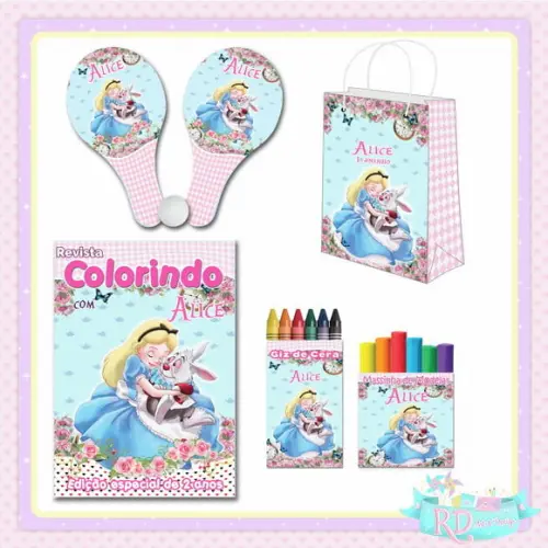 Kit Colorir Massinha Sacola Raquete Alice no País das Maravi