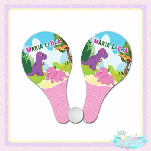 Raquete Ping Pong Dinossauro Rosa Cute