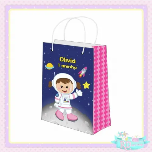 Sacolinha Personalizada Astronauta Rosa