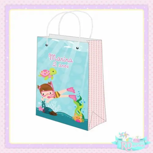 Sacolinha Personalizada Fundo do Mar Rosa