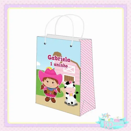 Sacolinha Personalizada Fazendinha Rosa