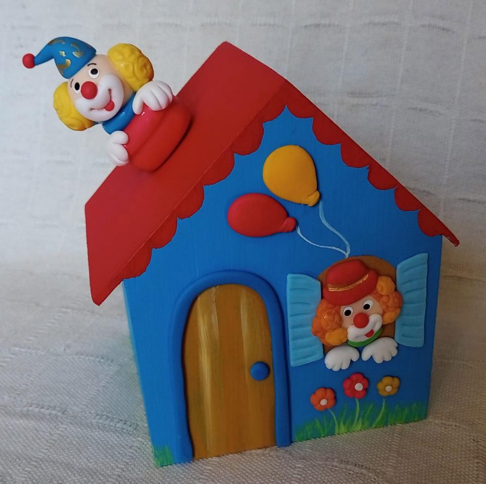Casa cofre mdf Palhacinhos centro de mesa circo