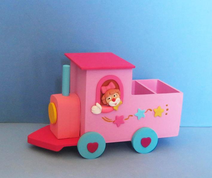 Centro de Mesa Circo Rosa Trem mdf Porta Lápis