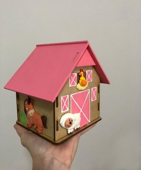 Caixa mdf Celeiro Fazendinha Rosa Centro de Mesa e lembrancinha