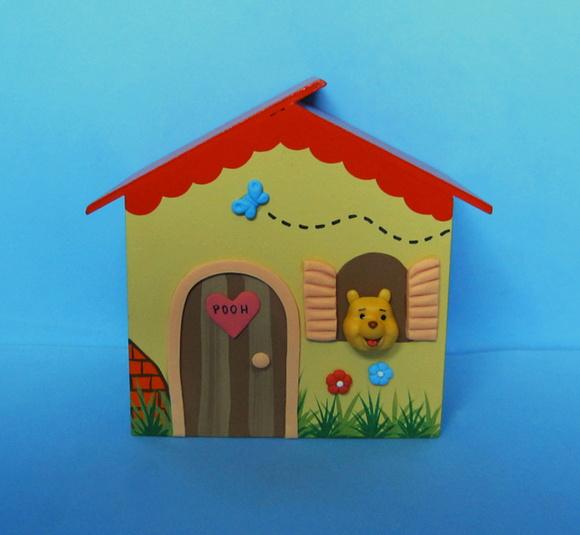 Centro de Mesa casa Cofre Ursinho Pooh mdf