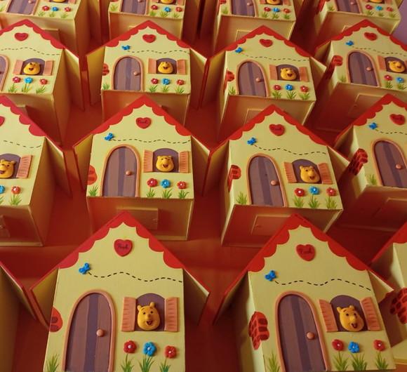 Centro de Mesa Casa Cofre Ursinho Pooh mdf