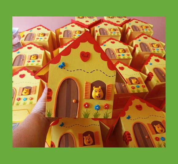 Centro de Mesa Casa Cofre Ursinho Pooh mdf