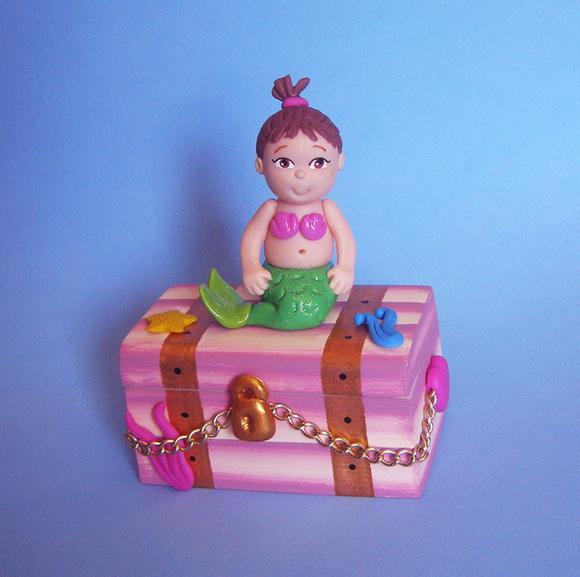 Mini baú mdf menina sereia baby lembrancinha