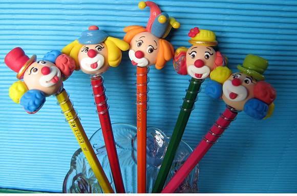 Ponteira de Lápis de Palhaços em Biscuit