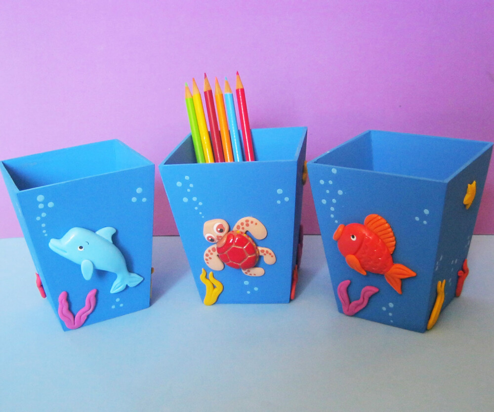 Porta Lápis mdf Fundo do Mar cachepô lembrancinha