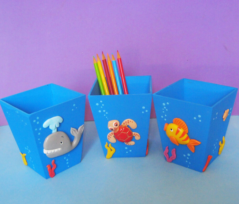 Porta Lápis mdf Fundo do Mar cachepô lembrancinha