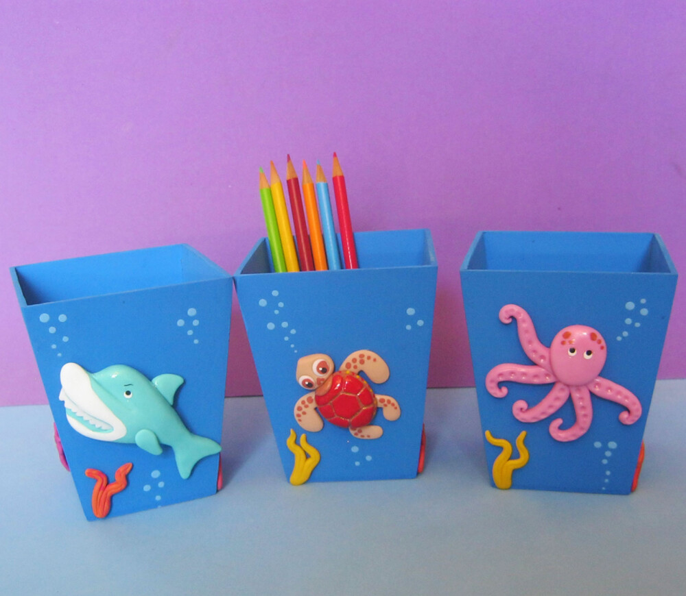 Porta Lápis mdf Fundo do Mar cachepô lembrancinha