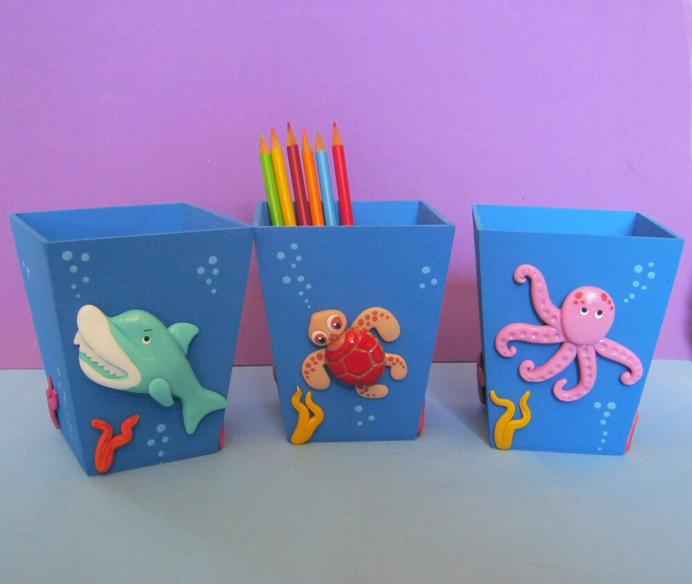 Porta Lápis mdf Fundo do Mar cachepô lembrancinha