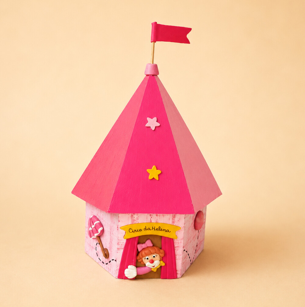 Tenda de Circo Rosa Porta Lápis mdf enfeite e Centro de Mesa