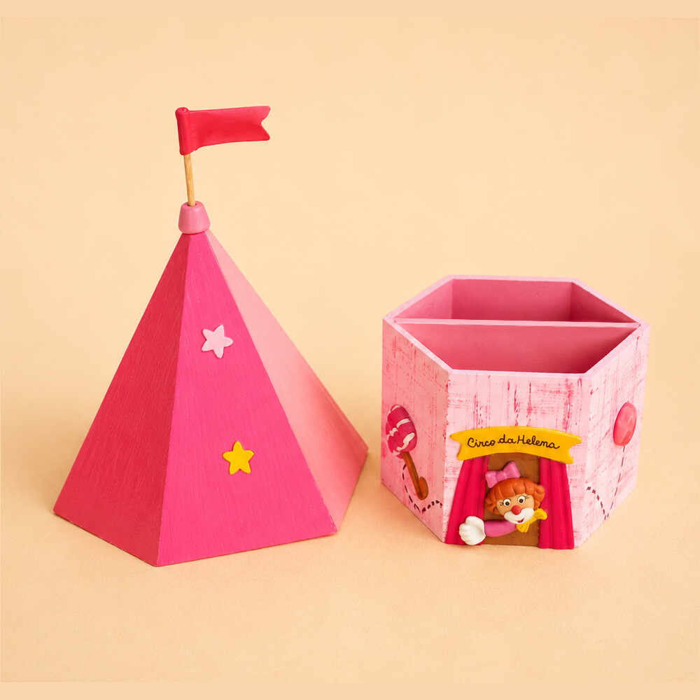 Tenda de Circo Rosa Porta Lápis mdf enfeite e Centro de Mesa
