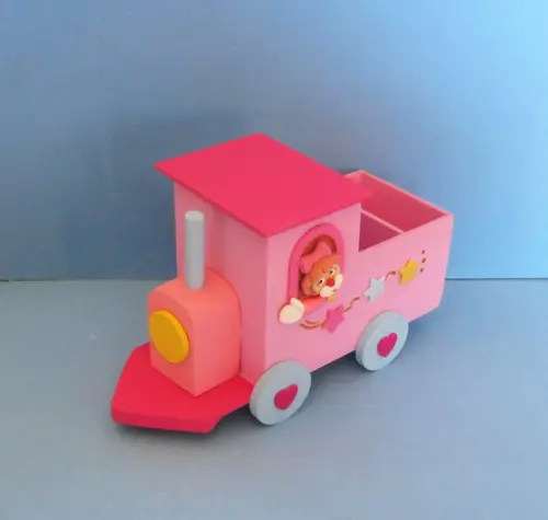 Centro de Mesa Circo Rosa Trem mdf Porta Lápis