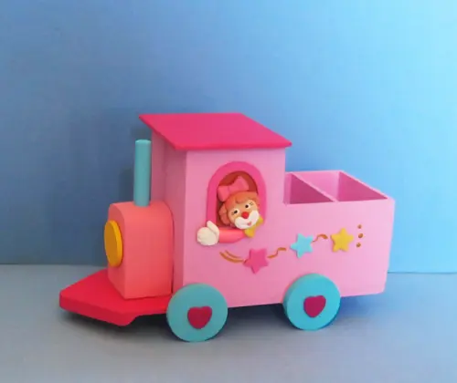 Centro de Mesa Circo Rosa Trem mdf Porta Lápis
