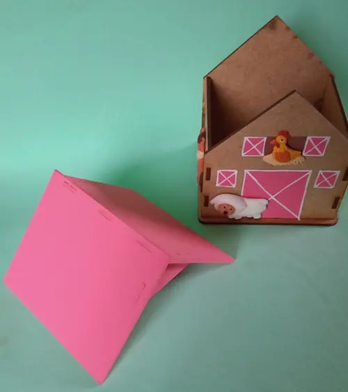 Caixa mdf Celeiro Fazendinha Rosa Centro de Mesa e lembrancinha