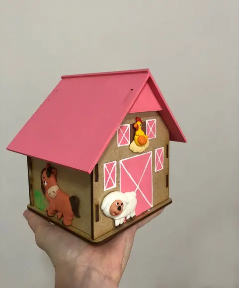Caixa mdf Celeiro Fazendinha Rosa Centro de Mesa e lembrancinha
