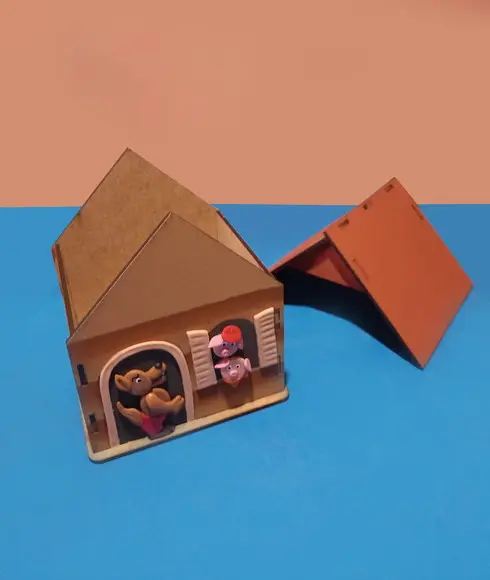 Casa Caixa mdf Três Porquinhos Lobo Mau