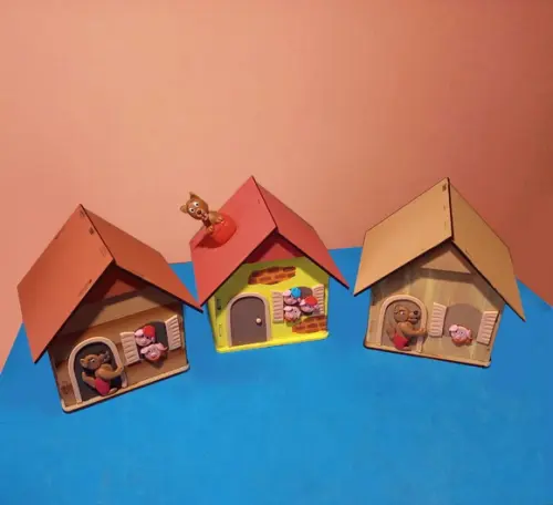 Casa Caixa mdf Três Porquinhos Lobo Mau