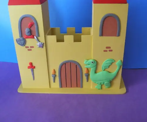 Castelo Medieval Porta-lápis mdf cavaleiro e dragão centro de m
