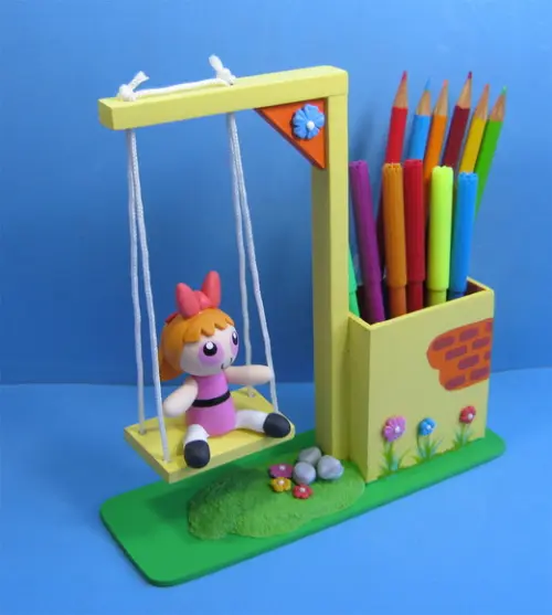 Centro de Mesa Meninas Super poderosas Balanço Porta Lápis mdf